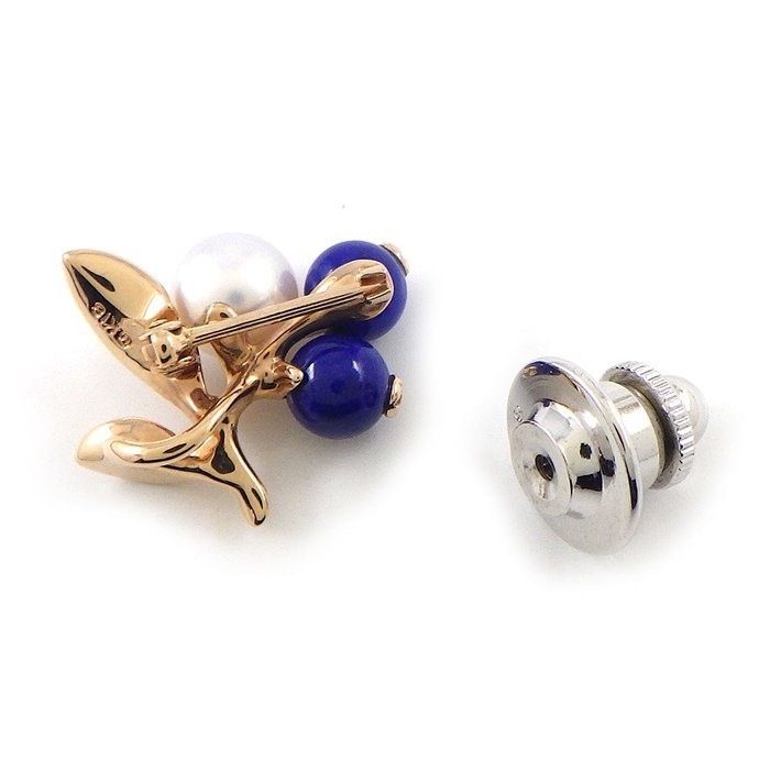 ミキモト MIKIMOTO ブローチ/ペンダントトップ ブルーベリー モチーフ 2009年 クリスマス X'mas 限定モデル チャリティー 2ポイント ラピスラズリ 1ポイント パール 6.6mm珠 K18PG 【中古】