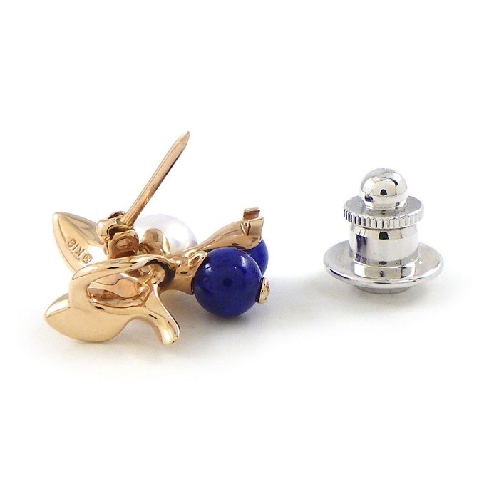 ミキモト MIKIMOTO ブローチ/ペンダントトップ ブルーベリー モチーフ 2009年 クリスマス X'mas 限定モデル チャリティー 2ポイント ラピスラズリ 1ポイント パール 6.6mm珠 K18PG 【中古】
