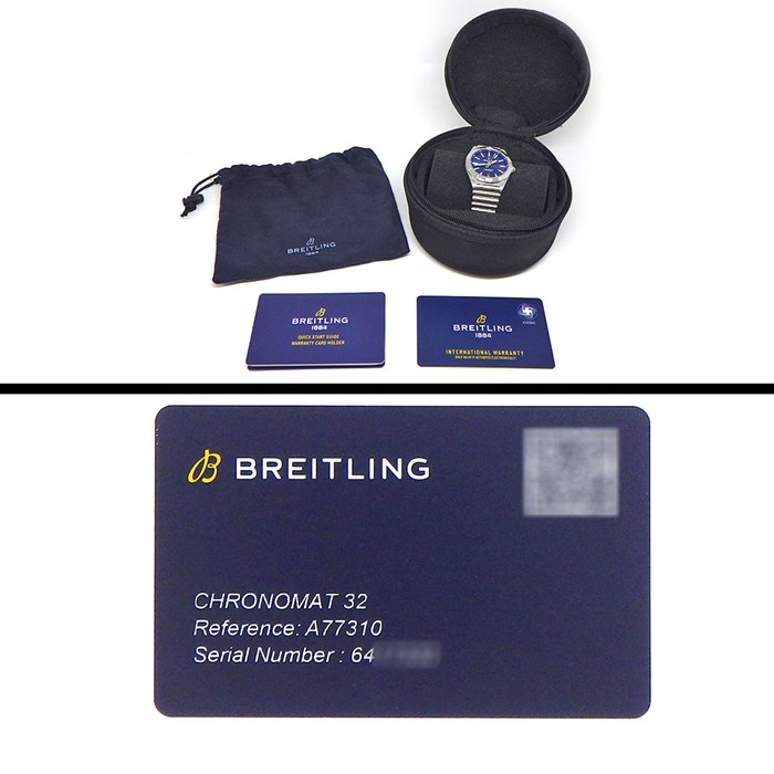 ブライトリング Breitling 腕時計 クロノマット32 A77310 サンレイ ブルー文字盤 デイト 夜光針/インデックス SS クオーツアナログ 【中古】
