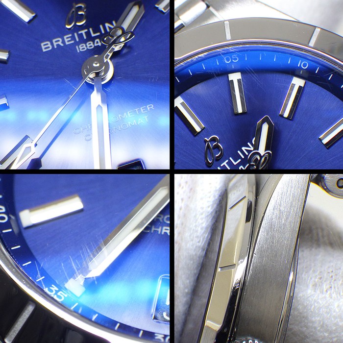 ブライトリング Breitling 腕時計 クロノマット32 A77310 サンレイ ブルー文字盤 デイト 夜光針/インデックス SS クオーツアナログ 【中古】