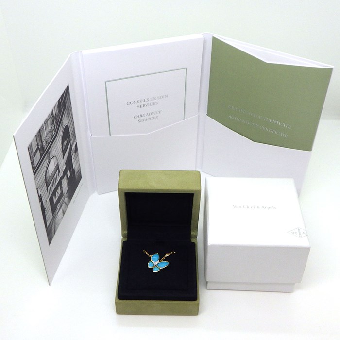 ヴァンクリーフ＆アーペル Van Cleef & Arpels ネックレス ドゥ パピヨン VCARP7UP00 蝶モチーフ 4ポイント ターコイズ トルコ石 2ポイント ダイヤモンド 計0.20ct K18YG K18WG 【箱・保付き】 【中古】