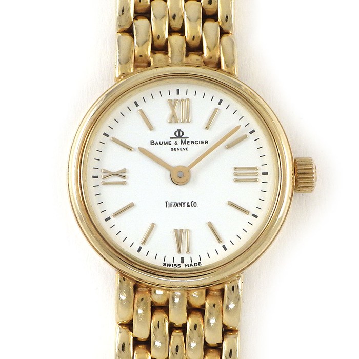 ボーム&メルシエ Baume&Mercier 腕時計 60366 ティファニー Wネーム ホワイト文字盤 ローマンインデックス K14YG クオーツアナログ 【中古】