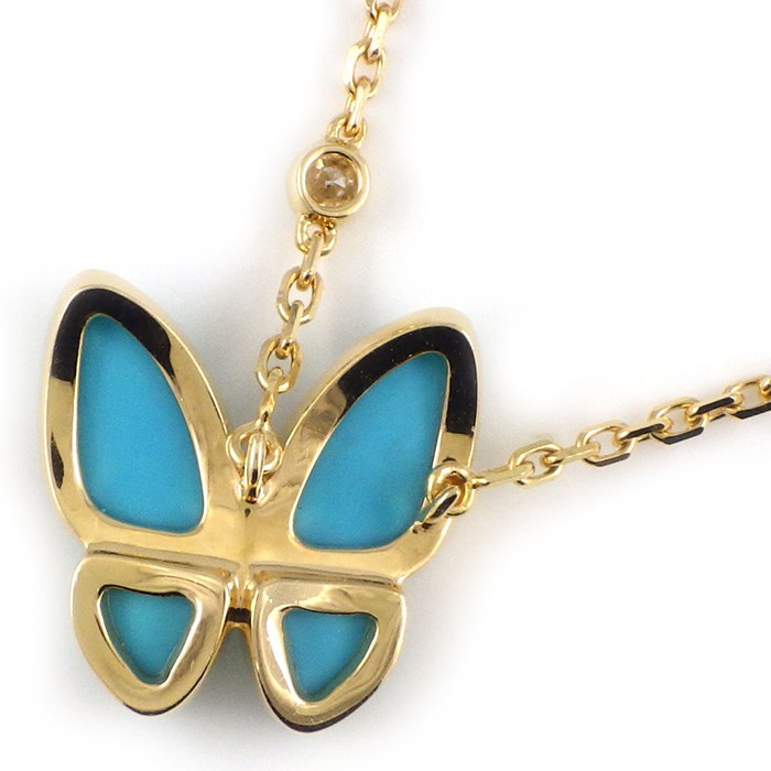 ヴァンクリーフ＆アーペル Van Cleef & Arpels ネックレス ドゥ パピヨン VCARP7UP00 蝶モチーフ 4ポイント ターコイズ トルコ石 2ポイント ダイヤモンド 計0.20ct K18YG K18WG 【箱・保付き】 【中古】