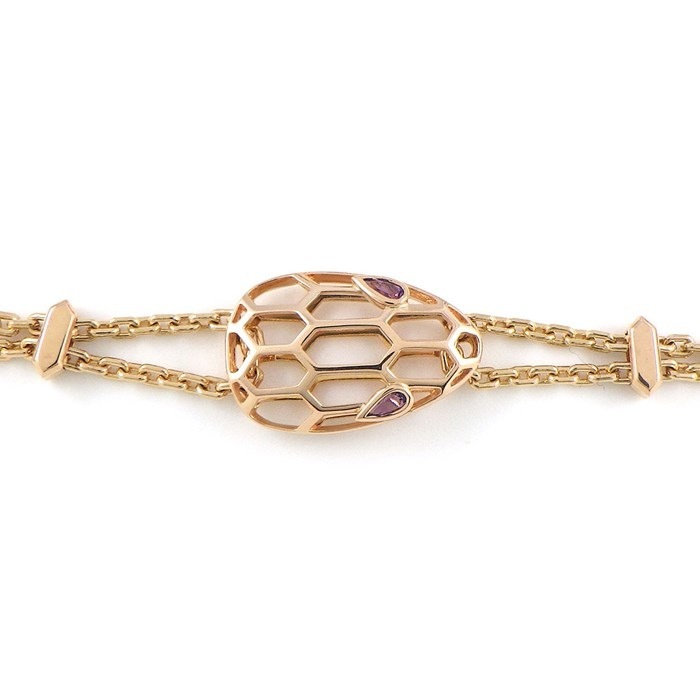 ブルガリ BVLGARI ブレスレット セルペンティ ダブルチェーン 2ポイント ペアシェイプ アメジスト K18PG / #ML 【中古】