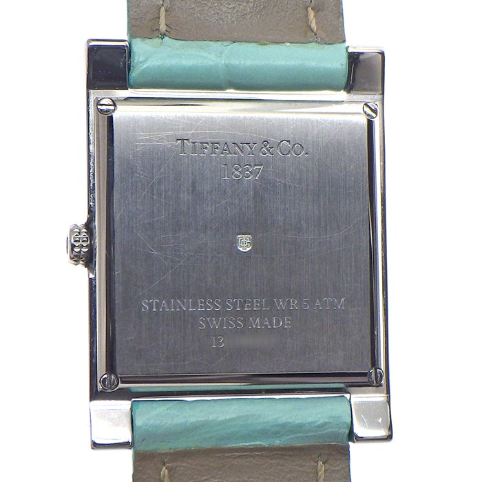 ティファニー Tiffany & Co. 腕時計 メイカーズ スクエア 68122449 4ポイント ダイヤインデックス シルバーギョーシェ文字盤 SS ティファニーブルー アリゲーター レザーベルト クオーツアナログ 【中古】
