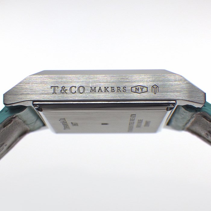 ティファニー Tiffany & Co. 腕時計 メイカーズ スクエア 68122449 4ポイント ダイヤインデックス シルバーギョーシェ文字盤 SS ティファニーブルー アリゲーター レザーベルト クオーツアナログ 【中古】