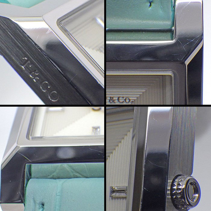 ティファニー Tiffany & Co. 腕時計 メイカーズ スクエア 68122449 4ポイント ダイヤインデックス シルバーギョーシェ文字盤 SS ティファニーブルー アリゲーター レザーベルト クオーツアナログ 【中古】