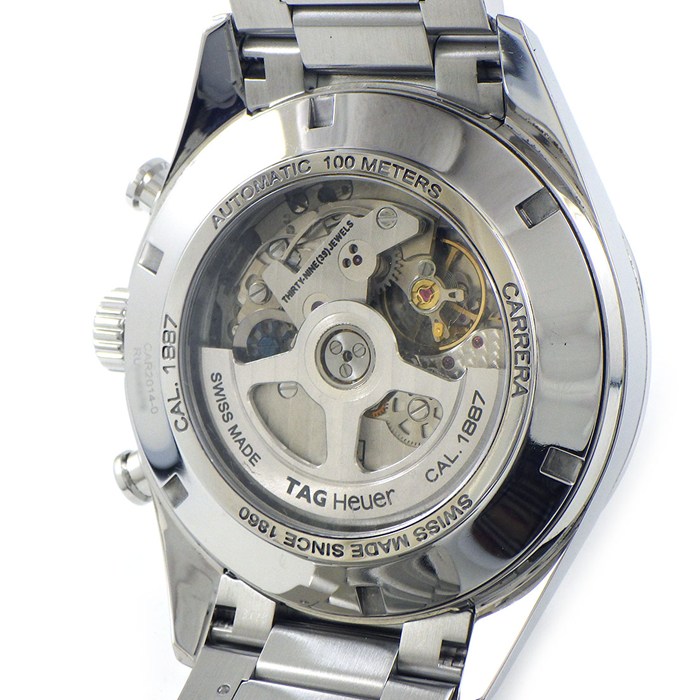 タグ・ホイヤー TAG Heuer 腕時計 カレラ クロノグラフ CAR2014.FC6235 ブラック文字盤 デイト スモールセコンド 裏スケ SS 自動巻き 【中古】
