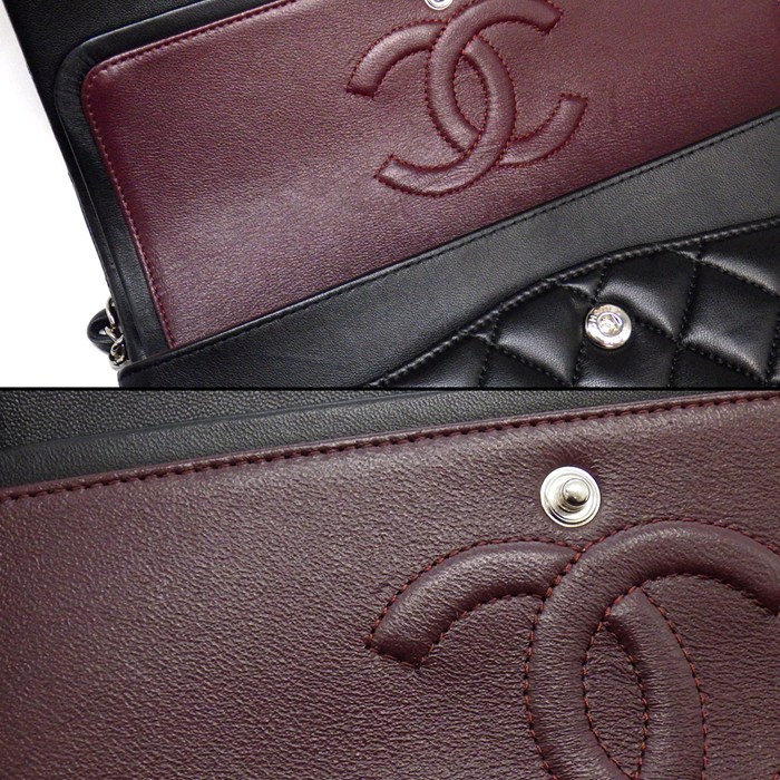 シャネル CHANEL ショルダーバッグ マトラッセ25 11.12 クラシック ハンドバッグ A01112 2019年 ブラック ボルドー ラムスキン 【中古】