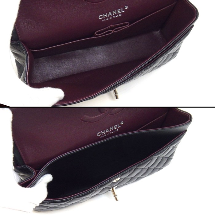 シャネル CHANEL ショルダーバッグ マトラッセ25 11.12 クラシック ハンドバッグ A01112 2019年 ブラック ボルドー ラムスキン 【中古】