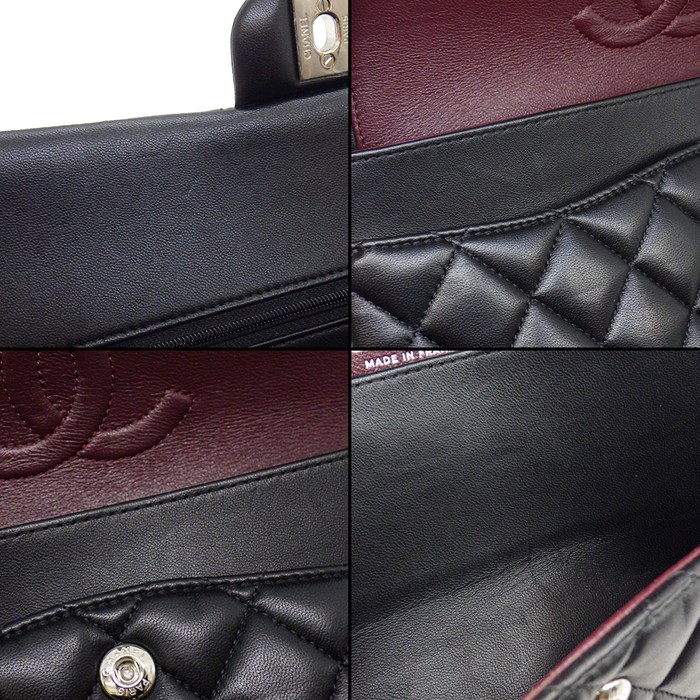 シャネル CHANEL ショルダーバッグ マトラッセ25 11.12 クラシック ハンドバッグ A01112 2019年 ブラック ボルドー ラムスキン 【中古】