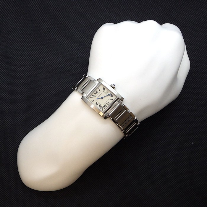 カルティエ Cartier 腕時計 タンク フランセーズ MM W51011Q3 スクエア アイボリー文字盤 ローマンインデックス デイト SS クオーツアナログ 【中古】