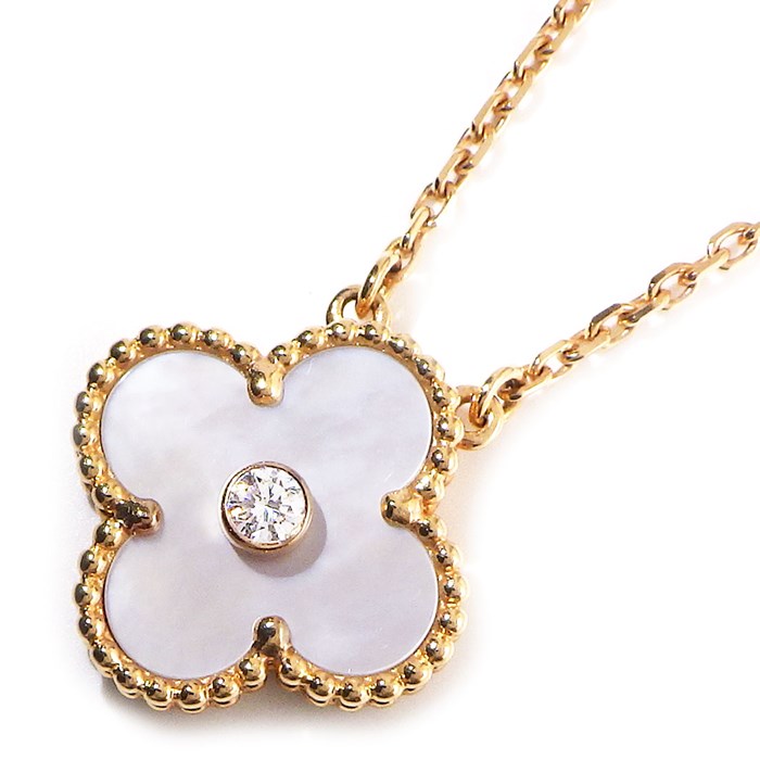 ヴァンクリーフ＆アーペル Van Cleef & Arpels ネックレス ヴィンテージ　アルハンブラ 2012年 クリスマス X'mas 限定モデル ホワイト シェル 1ポイント ダイヤモンド K18PG 白 【中古】