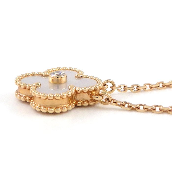 ヴァンクリーフ＆アーペル Van Cleef & Arpels ネックレス ヴィンテージ　アルハンブラ 2012年 クリスマス X'mas 限定モデル ホワイト シェル 1ポイント ダイヤモンド K18PG 白 【中古】