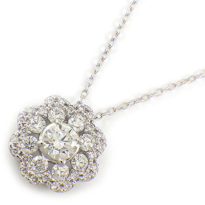 ポンテヴェキオ Ponte Vecchio ネックレス フラワー モチーフ パヴェ ダイヤモンド 計0.50ct K18WG 【中古】