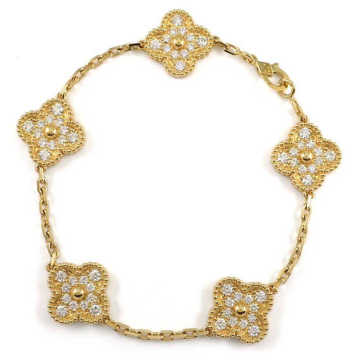 ヴァンクリーフ&アーペル Van Cleef & Arpels ブレスレット ヴィンテージ アルハンブラ 5モチーフ VCARA41400 フル パヴェ ダイヤモンド K18YG 【箱・保付き】 【中古】
