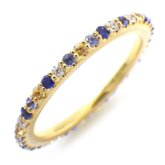 ポンテヴェキオ Ponte Vecchio リング カリーナ エテルノ・ファミリー フルサークル イエロー ブルー サファイア 計0.33ct ダイヤモンド 計0.07ct K18YG 8号 【中古】
