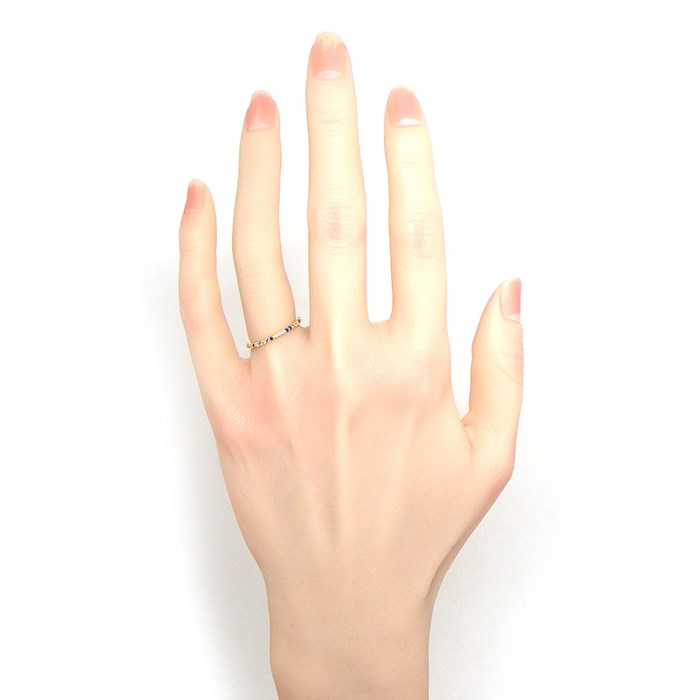 ポンテヴェキオ Ponte Vecchio リング カリーナ エテルノ・ファミリー フルサークル イエロー ブルー サファイア 計0.33ct ダイヤモンド 計0.07ct K18YG 8号 【中古】