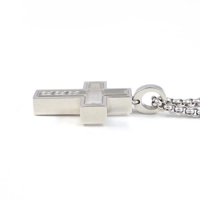 ショパール Chopard ネックレス ハッピーダイヤ ムービング クロス 79/4009 3ポイント ダイヤモンド K18WG 【中古】