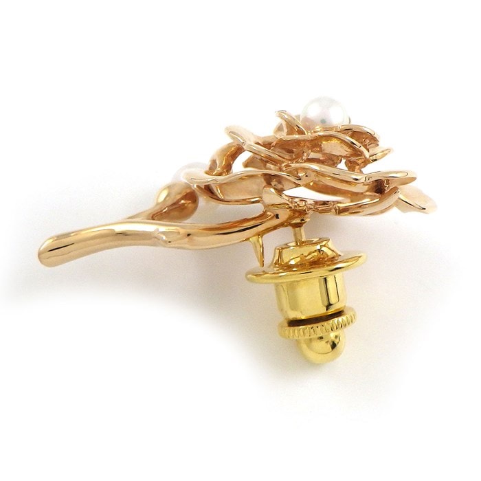 ミキモト MIKIMOTO ピンブローチ 薔薇 ローズ モチーフ パール 3.5-4.5mm珠 K18PG 【中古】