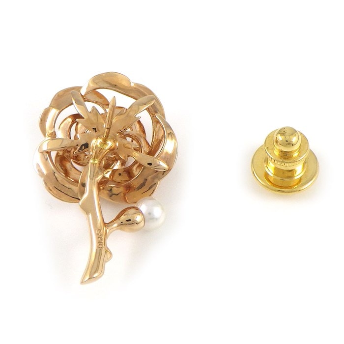 ミキモト MIKIMOTO ピンブローチ 薔薇 ローズ モチーフ パール 3.5-4.5mm珠 K18PG 【中古】