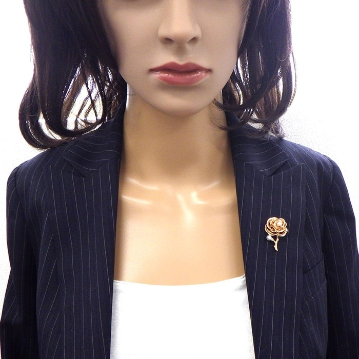 ミキモト MIKIMOTO ピンブローチ 薔薇 ローズ モチーフ パール 3.5-4.5mm珠 K18PG 【中古】