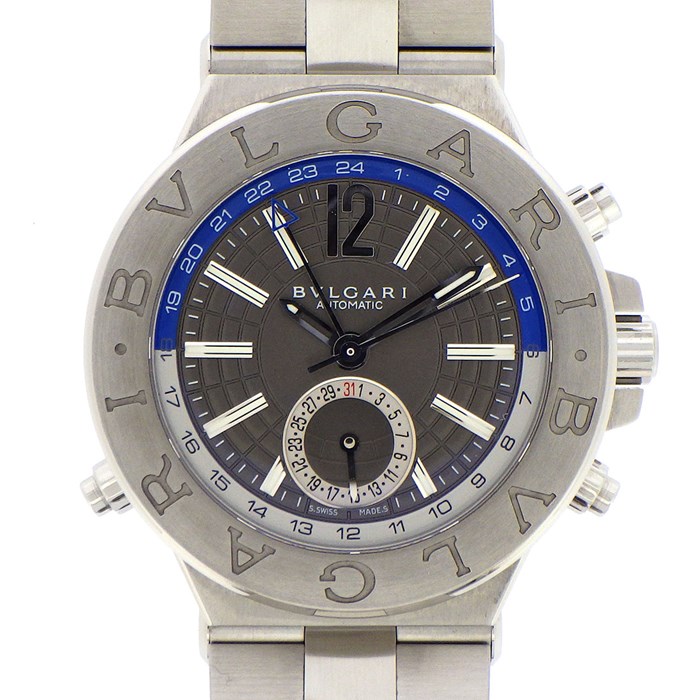 【ブルガリ BVLGARI】腕時計 ディアゴノ GMT DG40SGMT デイト カレンダー グレー文字盤 SS 自動巻き 【箱・保付き】 