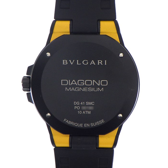 ブルガリ BVLGARI 腕時計 ディアゴノ DG41SMCVD イエロー文字盤 カレンダー 夜光針 マグネシウム セラミック ラバーベルト 自動巻き 【箱・保付き】 【中古】