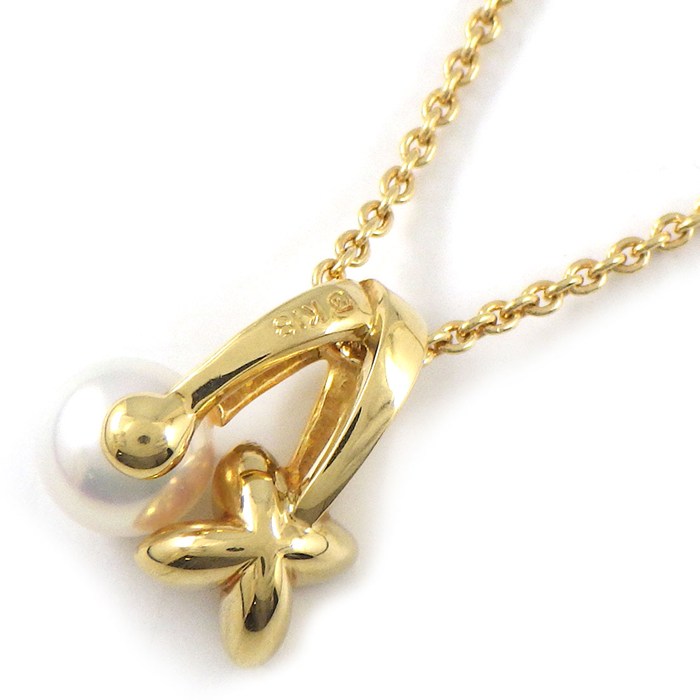 ミキモト MIKIMOTO ネックレス フラワーモチーフ パール 5.5mm珠 ダイヤモンド K18YG 【中古】