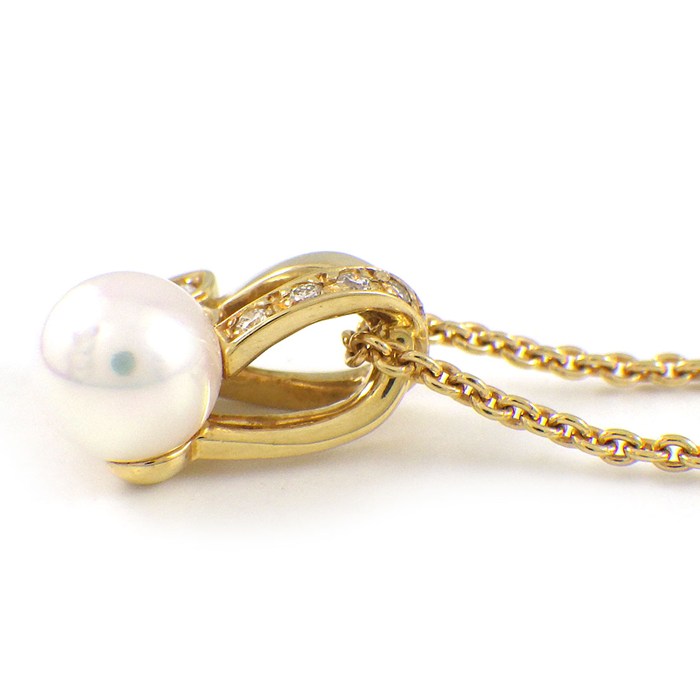 ミキモト MIKIMOTO ネックレス フラワーモチーフ パール 5.5mm珠 ダイヤモンド K18YG 【中古】