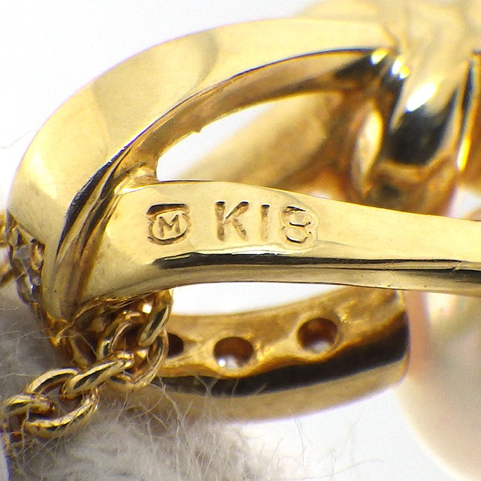 ミキモト MIKIMOTO ネックレス フラワーモチーフ パール 5.5mm珠 ダイヤモンド K18YG 【中古】