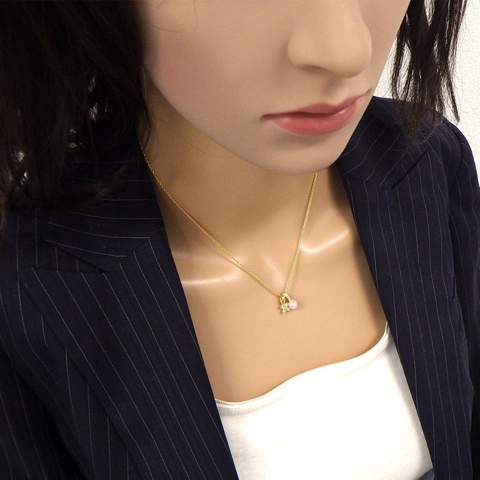 ミキモト MIKIMOTO ネックレス フラワーモチーフ パール 5.5mm珠 ダイヤモンド K18YG 【中古】