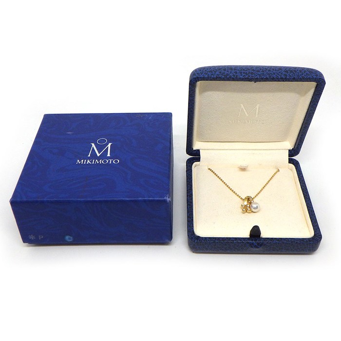 ミキモト MIKIMOTO ネックレス フラワーモチーフ パール 5.5mm珠 ダイヤモンド K18YG 【中古】