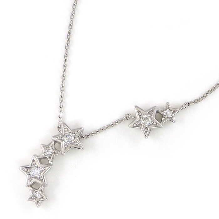 スタージュエリー STAR JEWELRY ネックレス スターモチーフ 6ポイント パヴェ ダイヤモンド 計0.14ct K18WG 【中古】