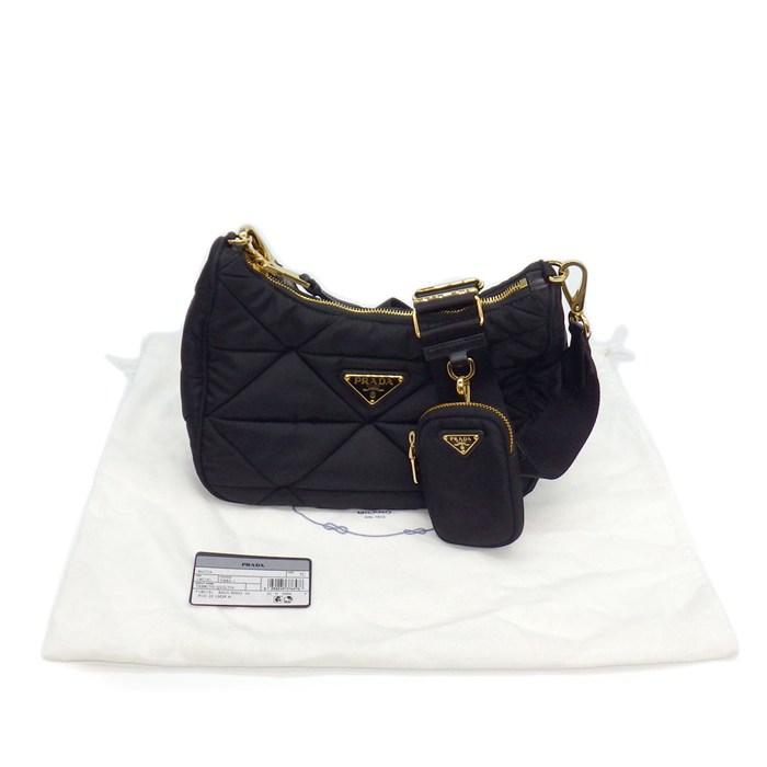 プラダ PRADA ショルダーバッグ パテッド キルテッド Re-Nylon 1BC151 ブラック リサイクルポリアミド ゴールド金具 【中古】