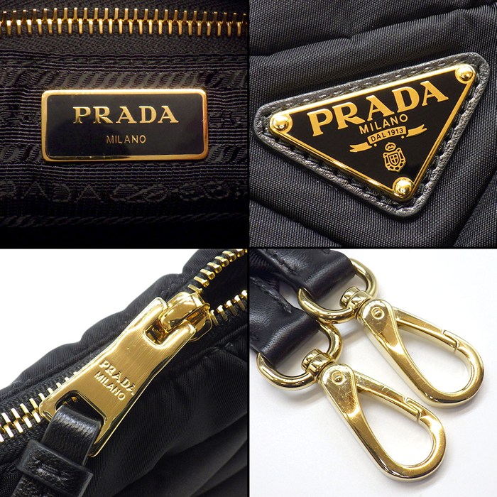 プラダ PRADA ショルダーバッグ パテッド キルテッド Re-Nylon 1BC151 ブラック リサイクルポリアミド ゴールド金具 【中古】