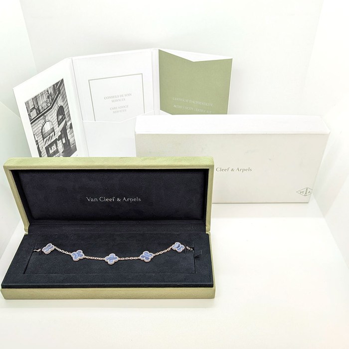 ヴァンクリーフ＆アーペル Van Cleef & Arpels ブレスレット ヴィンテージ アルハンブラ 5モチーフ VCARD34700 カルセドニー K18WG 【箱・保付き】 【中古】