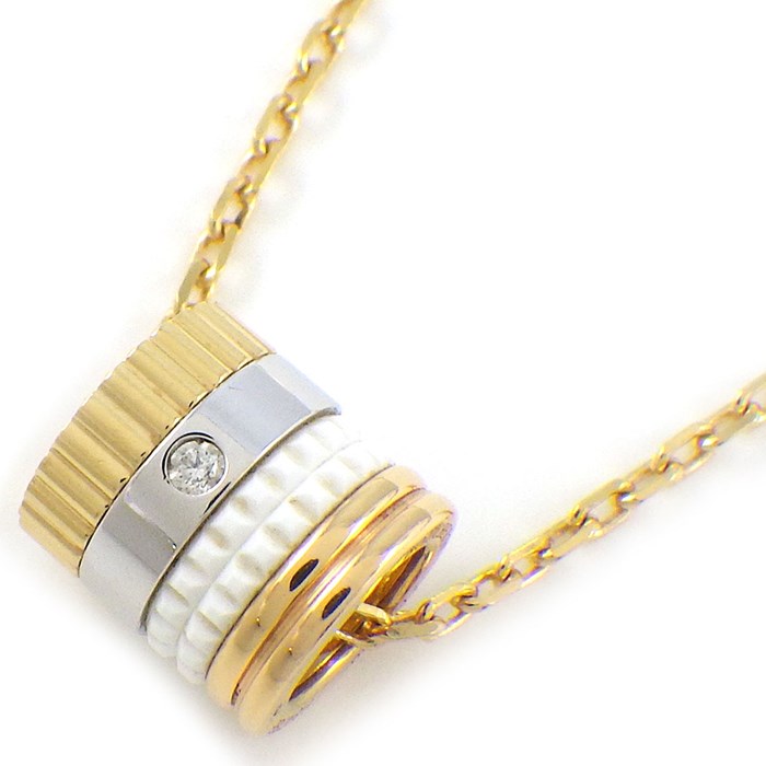 ブシュロン BOUCHERON ネックレス キャトル ホワイト スモール JPN00550 スリーカラー ホワイト セラミック 1ポイント ダイヤモンド 0.01ct K18YG K18WG K18PG 【中古】