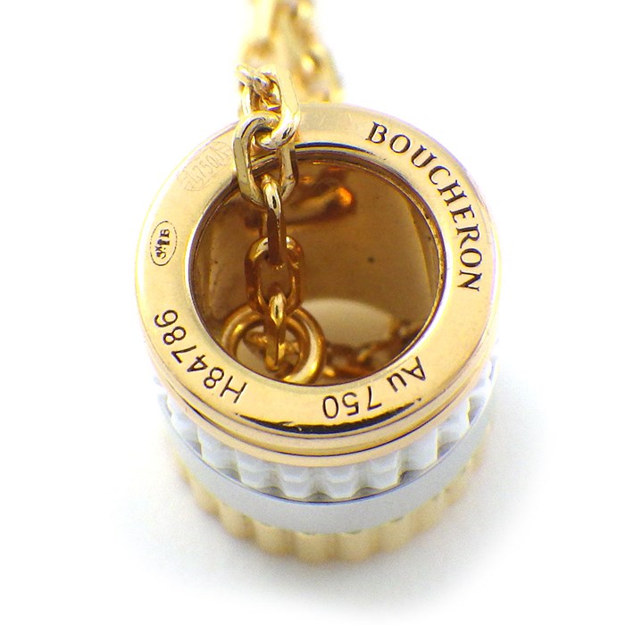 ブシュロン BOUCHERON ネックレス キャトル ホワイト スモール JPN00550 スリーカラー ホワイト セラミック 1ポイント ダイヤモンド 0.01ct K18YG K18WG K18PG 【中古】