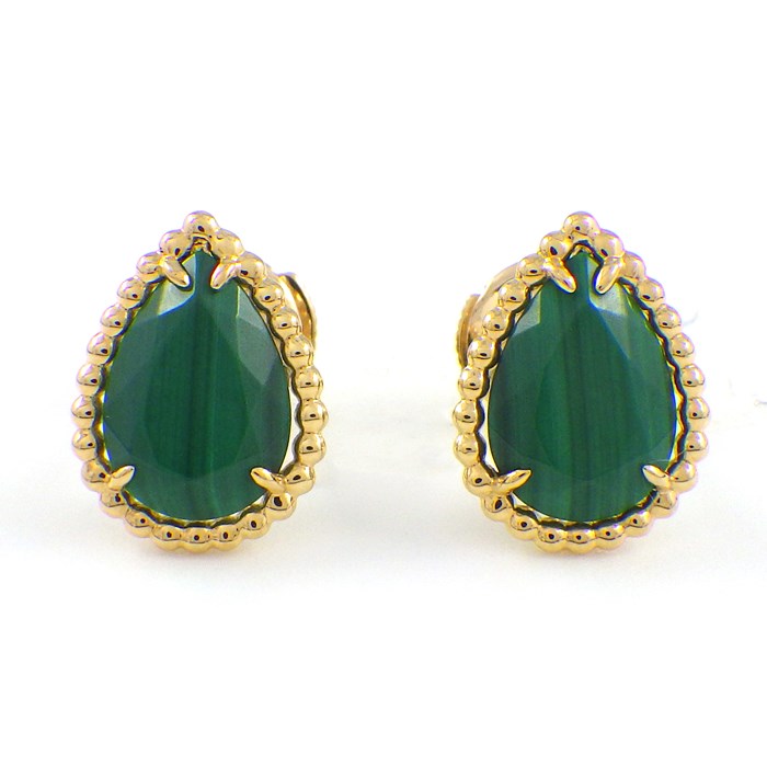 ブシュロン BOUCHERON ピアス セルパンボエム スタッズ スモール JCO01284 ドロップモチーフ ペアシェイプ マラカイト 4.50ct K18YG 【中古】