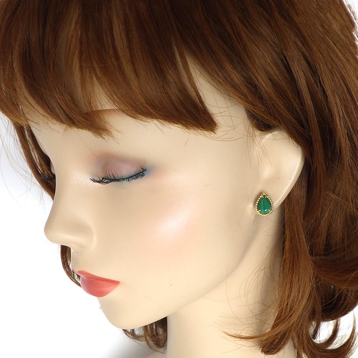 ブシュロン BOUCHERON ピアス セルパンボエム スタッズ スモール JCO01284 ドロップモチーフ ペアシェイプ マラカイト 4.50ct K18YG 【中古】