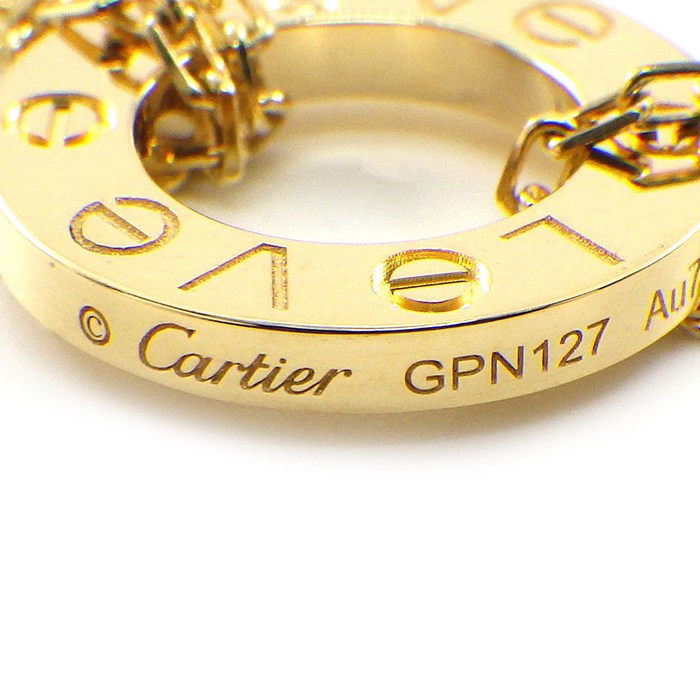 カルティエ Cartier ネックレス ラブ B7219500 サークル ラウンド ダブルチェーン 2ポイント ダイヤモンド 0.03ct K18YG 【中古】