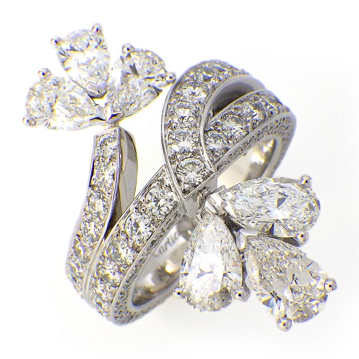 カルティエ Cartier リング プリムヴェール ヴィンテージ 廃盤品 コレクターズアイテム 激レア パヴェ 6ポイント ペアシェイプ ダイヤモンド 108ポイント ラウンドカット ダイヤモンド PT950 10.5号 / #51 【中古】