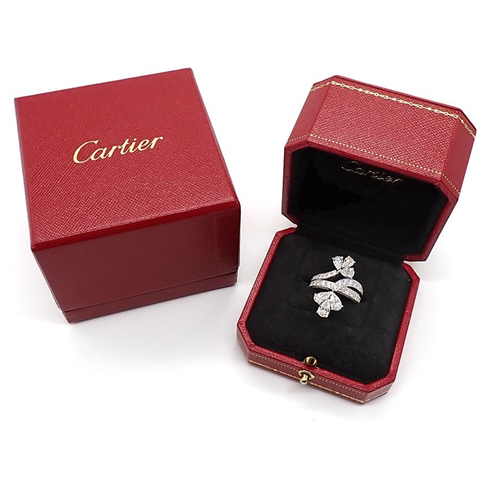 カルティエ Cartier リング プリムヴェール ヴィンテージ 廃盤品 コレクターズアイテム 激レア パヴェ 6ポイント ペアシェイプ ダイヤモンド 108ポイント ラウンドカット ダイヤモンド PT950 10.5号 / #51 【中古】