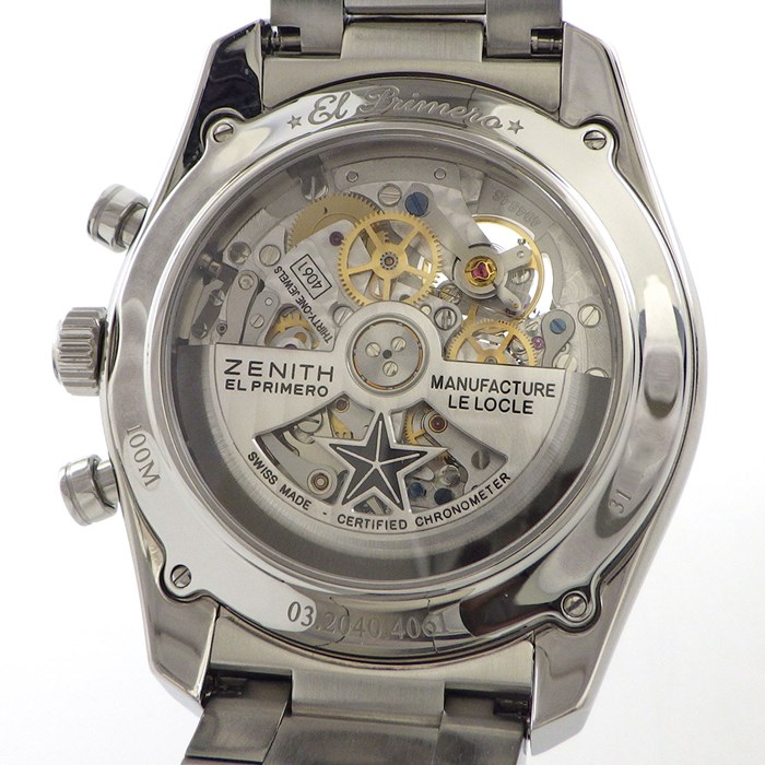 ゼニス ZENITH 腕時計 クロノマスター エル・プリメロ オープン 03.2040.4061/69.C496 クロノグラフ タキメーター スモールセコンド 裏スケ サンレイ シルバー文字盤 SS 自動巻き 【箱・保付き】 【中古】