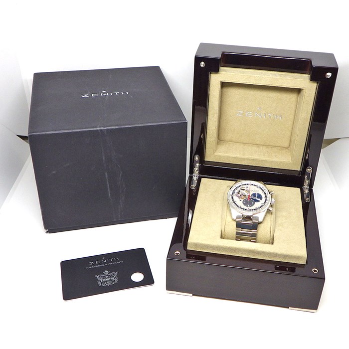 ゼニス ZENITH 腕時計 クロノマスター エル・プリメロ オープン 03.2040.4061/69.C496 クロノグラフ タキメーター スモールセコンド 裏スケ サンレイ シルバー文字盤 SS 自動巻き 【箱・保付き】 【中古】