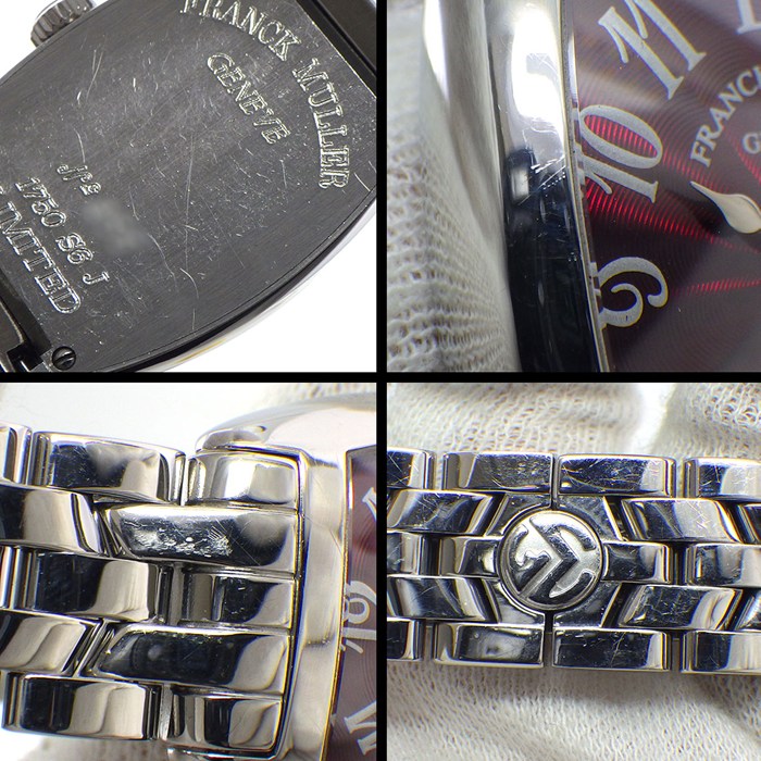 フランクミュラー FRANCK MULLER 腕時計 トノウカーベックス 1750S6J 日本限定モデル レッド ギョーシェ文字盤 スモールセコンド SS 手巻き 【中古】