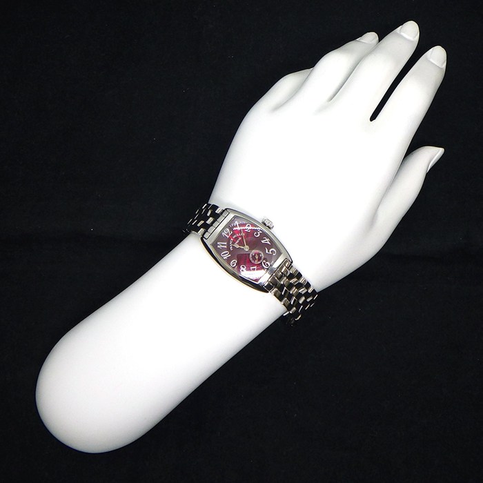 フランクミュラー FRANCK MULLER 腕時計 トノウカーベックス 1750S6J 日本限定モデル レッド ギョーシェ文字盤 スモールセコンド SS 手巻き 【中古】