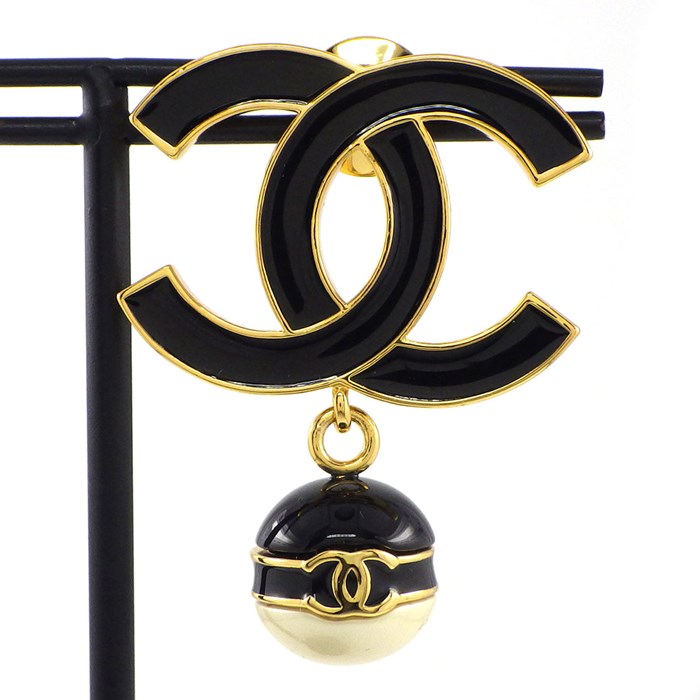シャネル CHANEL ピンブローチ ココマーク 2024年製 ブラック ラッカー 黒 GP【中古】