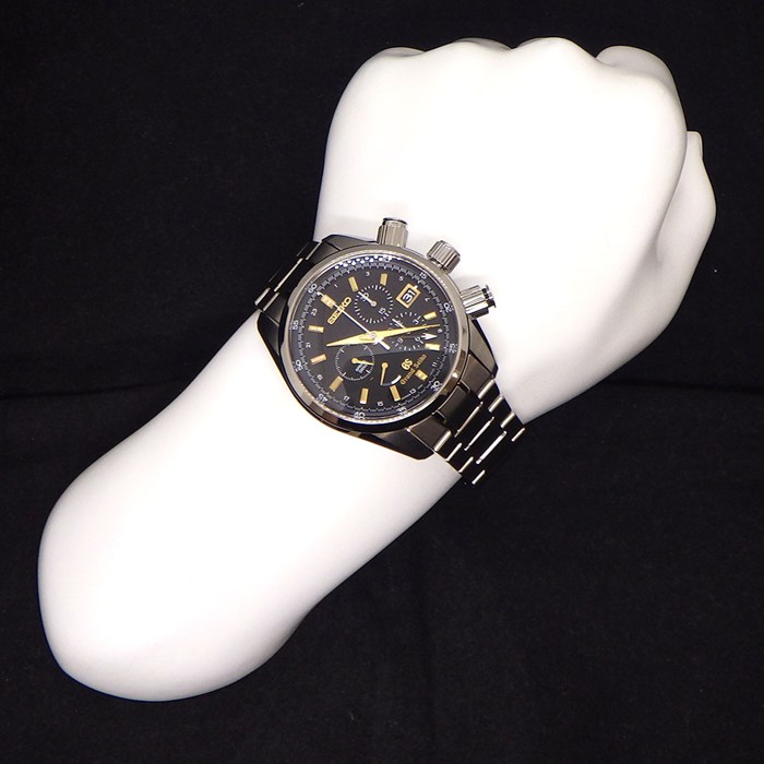 グランドセイコー Grand Seiko 腕時計 SBGC005/9R86-0AC0 ブラック文字盤 デイト クロノグラフ スモールセコンド 裏スケ パワーリザーブ表示 GMT チタン スプリングドライブ 【箱・保付き】 【中古】